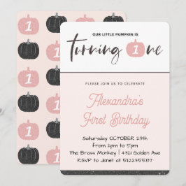 カボチャ1st誕生日招待状ガールピンクブラック 招待状