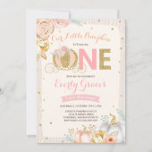 カボチャ1st誕生日招待状素朴ピンク金ゴールド 招待状 (正面)