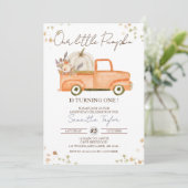 カボチャ1st誕生日、秋誕生日、オレンジトラック 招待状 (スタンド正面)