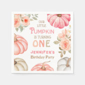 カボチャ1thバースデーピはっきりしたックスクガールフローラ紙 スタンダードカクテルナプキン (正面)