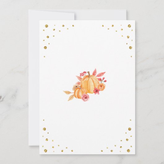 カボチャ2つの誕生日の第2秋のパーティーの金ゴールドの招待 招待状 (裏面)