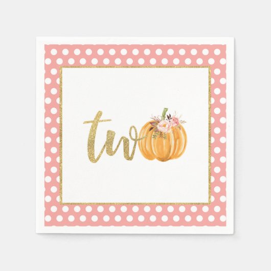 カボチャ2nd誕生日ナプキン – ピンクドット スタンダードカクテルナプキン (正面)