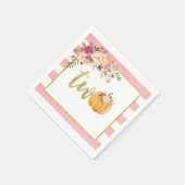 カボチャ2nd誕生日ナプキン – フローラピンクストライプ色 スタンダードカクテルナプキン (角)