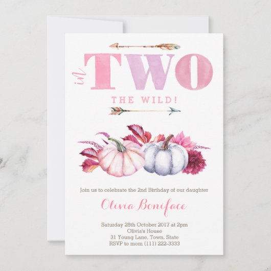 カボチャ2nd誕生日パーティー秋/秋パーティー 招待状 (正面)