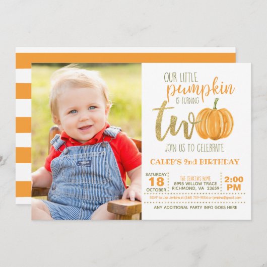 カボチャ2nd誕生日招待状(写真あり) 招待状 (正面/裏面)