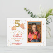 カボチャ5つの誕生日の第5秋のパーティーの写真の招待 招待状 (スタンド正面)
