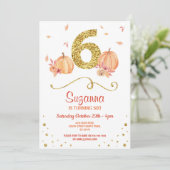 カボチャ6誕生日6番目秋パーティー金ゴールド招待状 招待状 (スタンド正面)