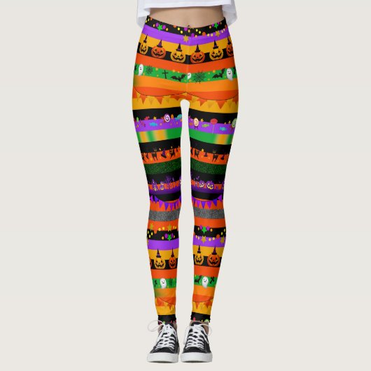 カボチャ、こうもりとハローウィンパーティ レギンス (正面)