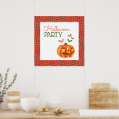 カボチャ&こうもり，ハロウィンウェルカム ポスター (キッチン)