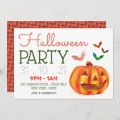 カボチャ&こうもり,ハローウィンパーティ招待状 (正面/裏面)