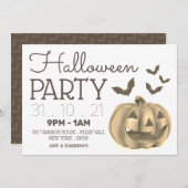 カボチャ&こうもり,ハローウィンパーティ招待状 (正面/裏面)