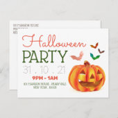 カボチャ&こうもり,ハローウィンパーティ招待状 案内ポストカード (正面/裏面)