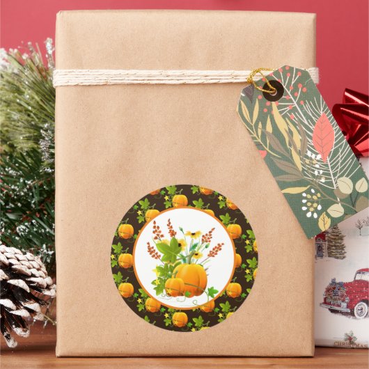 カボチャ&ひまわりの花秋シーズン ラウンドシール (クリスマス)