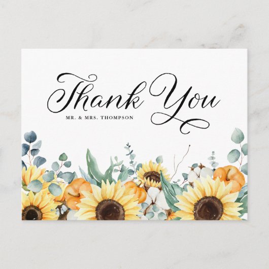 カボチャ&ひまわり秋の結婚式ありがとう ポストカード (正面)