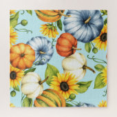 カボチャ、ひまわり、水彩イラストレーション ジグソーパズル (横)