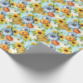 カボチャ、ひまわり、水彩イラストレーション ラッピングペーパー (角)