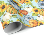カボチャ、ひまわり、水彩イラストレーション ラッピングペーパー (ロールコーナー)