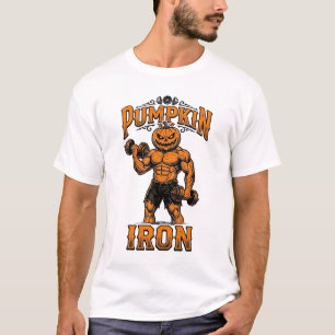 カボチャ アイアン ビンテージ ボディビルダー ハロウィン デザイン Tシャツ