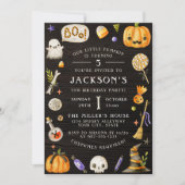 カボチャ&ウッド |ハロウィーン誕生日パーティーの写真 招待状 (正面)