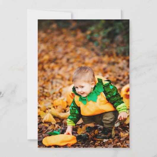 カボチャ&ウッド |ハロウィーン誕生日パーティーの写真 招待状 (裏面)