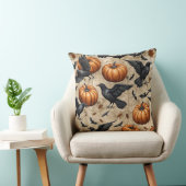 カボチャ、カラス、コウモリのハロウィンパターン クッション (椅子)