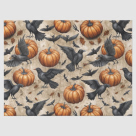 カボチャ、カラス、コウモリのハロウィンパターン 薄葉紙