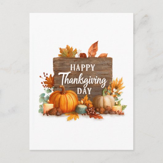 カボチャ、キャンドル、付き感謝祭離れカード ポストカード (正面)