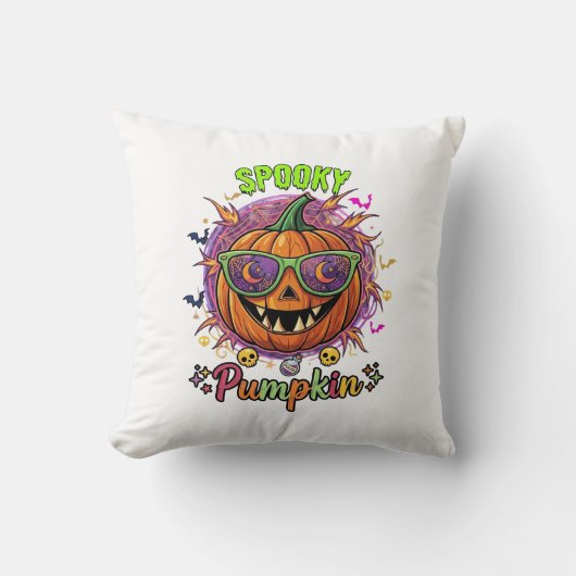 カボチャ サングラス 月 蜘蛛の巣 ドクロ ハロウィン クッション (正面)
