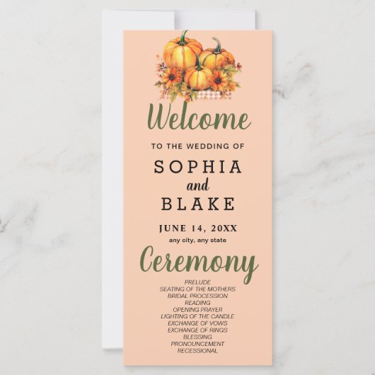 カボチャ&サンフラワーズ秋オレンジ結婚式 プログラム (正面)