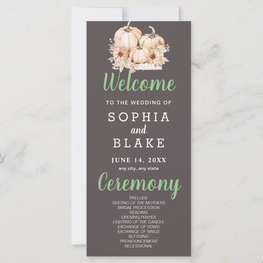 カボチャ&サンフラワーズ秋グレー結婚式 プログラム (正面)