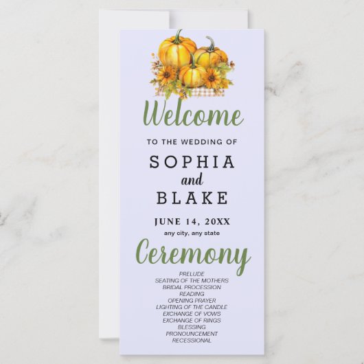 カボチャ&サンフラワーズ秋パープル結婚式 プログラム (正面)