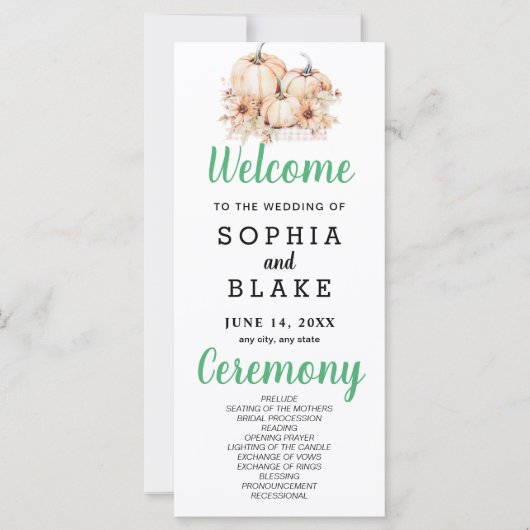 カボチャ&サンフラワーズ秋ホワイト結婚式 プログラム (正面)