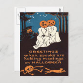 カボチャ・ジャックO'ランタン幽霊ブラックキャットツリー ポストカード (正面/裏面)