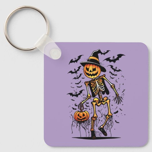 カボチャ スケルトン ハロウィン アート キーホルダー (正面)