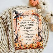 カボチャ、スパイダーウェブ&ウィッチハットハローウィンパーティ 招待状