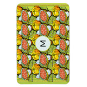 カボチャ、スープ、および背景ストライプのモノグラム マグネット (縦)