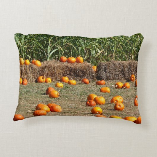 カボチャ、トウモロコシ、干し草の秋の収穫写真 アクセントクッション (裏面)