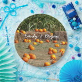 カボチャ、トウモロコシ、干し草の秋の収穫写真 ペーパープレート (パーティー)