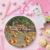 カボチャ、トウモロコシ、干し草の秋の収穫写真 ペーパープレート (パーティー)