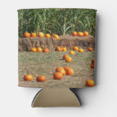 カボチャ、トウモロコシ、干し草の秋の収穫写真 缶クーラー (正面)