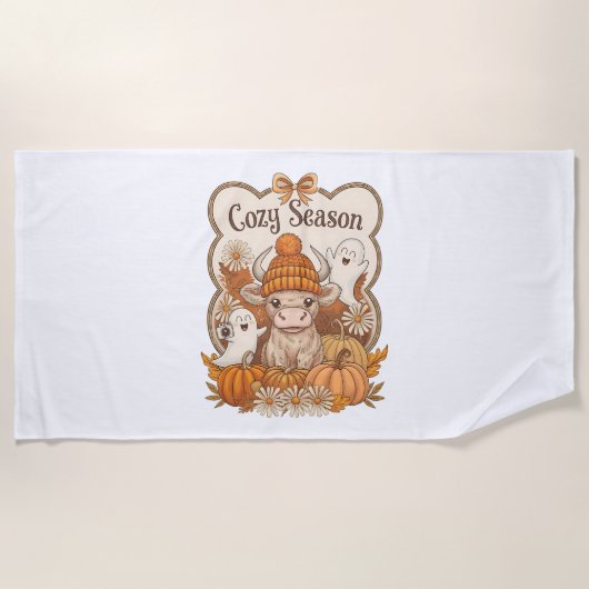 カボチャ – ハイランドカウカ幽霊ハロウィーン ビーチタオル (正面)