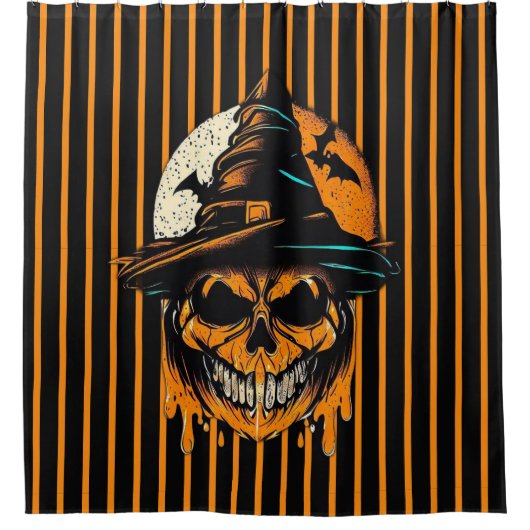カボチャ/ハロウィーン/スカル/スプキー シャワーカーテン (正面)