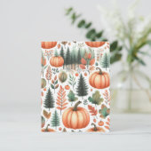 カボチャ・ハロウィーン、ボタニカル・グリーン&秋 ポストカード (スタンド正面)