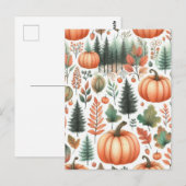 カボチャ・ハロウィーン、ボタニカル・グリーン&秋 ポストカード (正面/裏面)