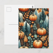 カボチャ・ハロウィーン、ボタニカル・グリーン&秋 ポストカード (正面/裏面)