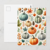 カボチャ・ハロウィーン、ボタニカル・グリーン&秋 ポストカード (正面/裏面)