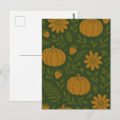 カボチャ・ハロウィーン、ボタニカル・グリーン&秋 ポストカード (正面/裏面)