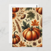カボチャ・ハロウィーン、ボタニカル・グリーン&秋 ポストカード (正面/裏面)
