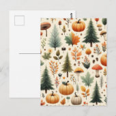 カボチャ・ハロウィーン、ボタニカル・グリーン&秋 ポストカード (正面/裏面)