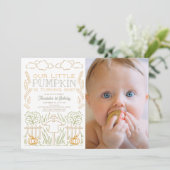 カボチャ・ハーベストかかし写真1st誕生日 招待状 (スタンド正面)